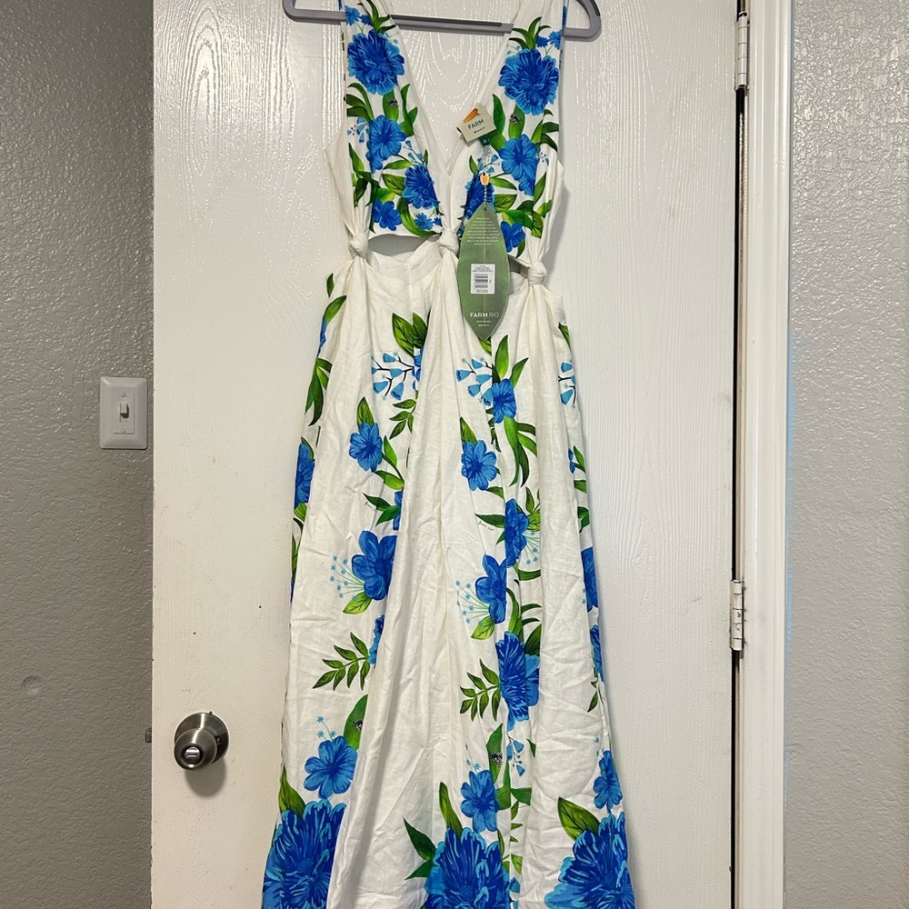 FARM Rio White and Blue Floral Maxi Dress